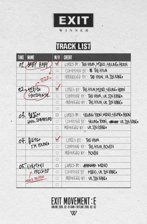 160119 WINNER - EXIT MOVEMENT E TRACKLIST